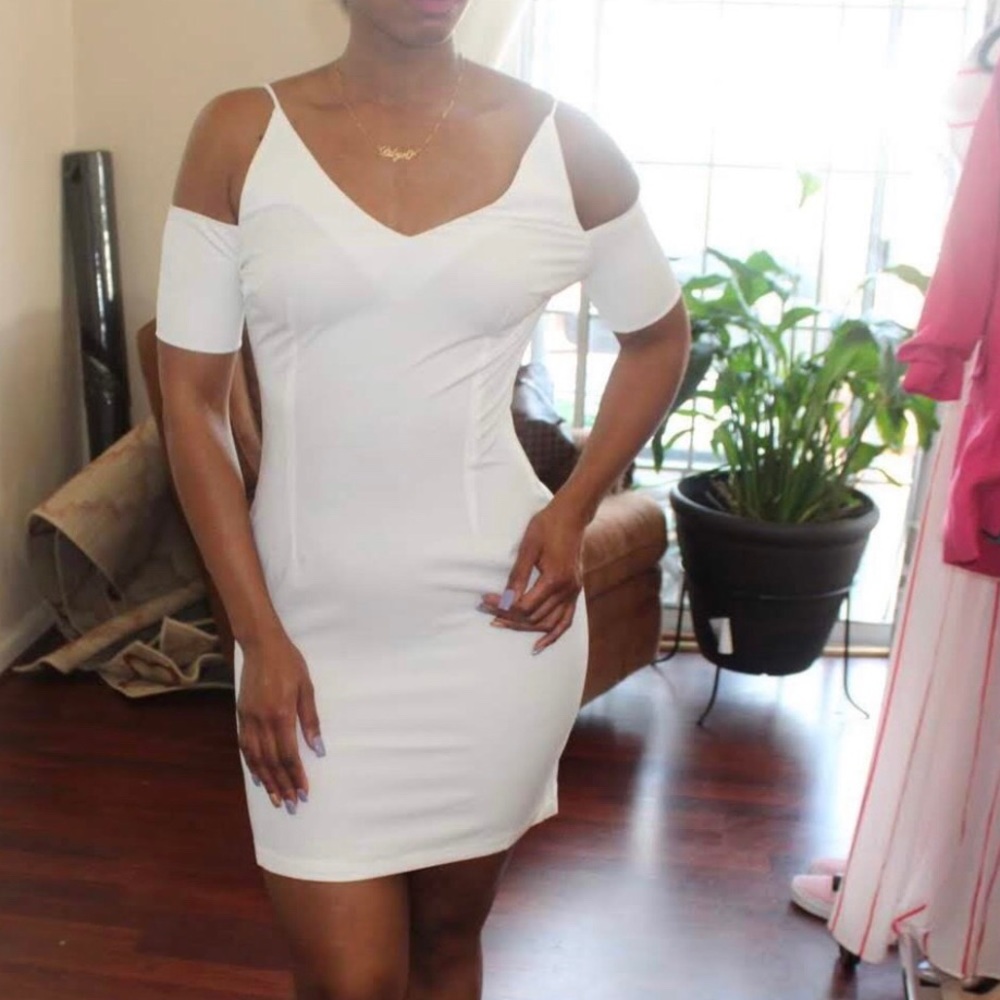White Shoulder Cut Out Dress